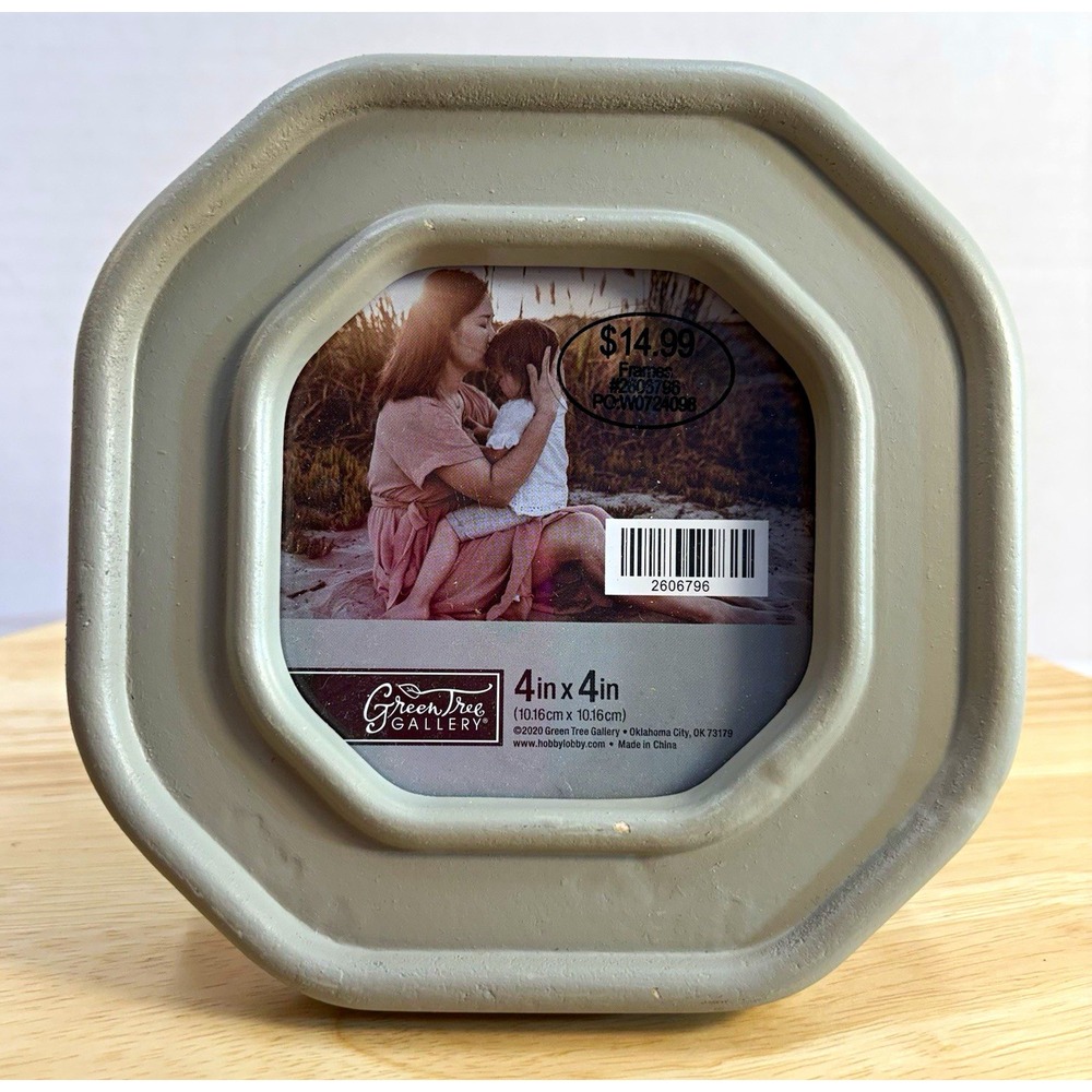 Green Tree Gallery 4x4 Gray Octagon MDF Photo Frame Matte Clear Glass, Stand